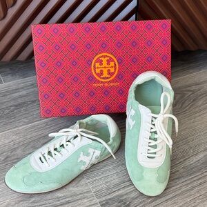 Tory Burch Mint Green Tory Sneaker with White Details